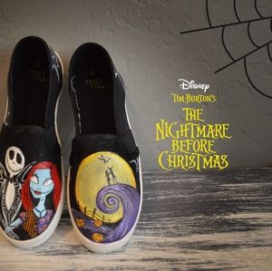 Size 6 hand painted slides jack and sally disney